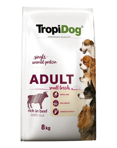 TROPIDOG Premium Adult S carne de vita si orez 8 kg hrana uscata pentru caini de rase mici Adult imagine 2022