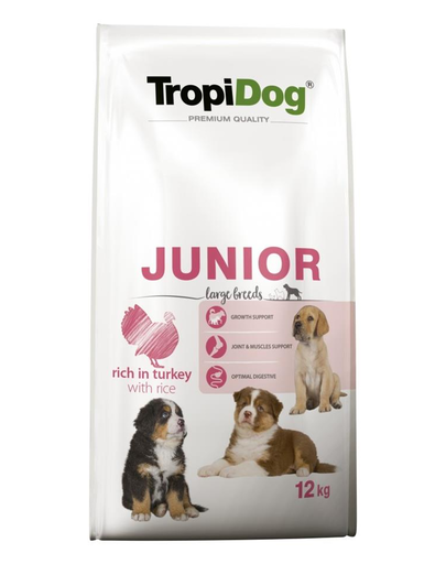 TROPIDOG Premium Junior L curcan si orez 12 kg hrana uscata pentru pui de rase mari câini imagine 2022