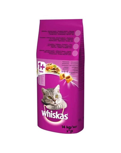 WHISKAS Adult hrana uscata pisici adulte, cu vita si legume 14kg + DREAMIES cu pui GRATIS