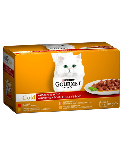 GOURMET Gold hrana umeda pentru pisici, vita in sos, curcan si rata, pui si ficat, somon si pui 48x85g
