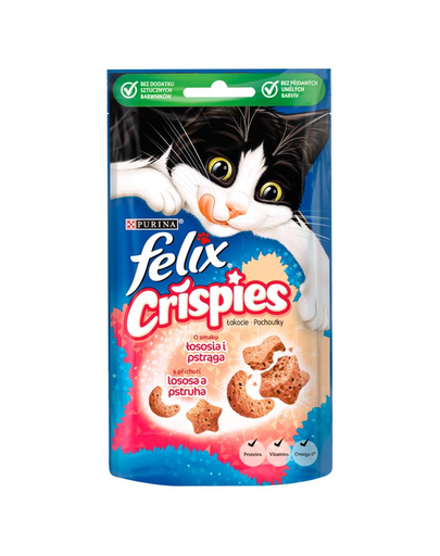 FELIX Crispies Recompense cu aroma de somon si pastrav pentru pisici adulte 8x45 g