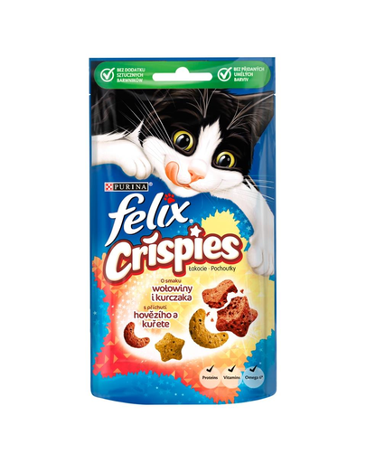 FELIX Crispies Recompense cu aroma de vita si pui pentru pisici adulte 8x45g