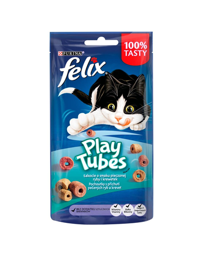 FELIX Play Tubes Recompense cu peste si creveti la cuptor pentru pisici 8x50 g