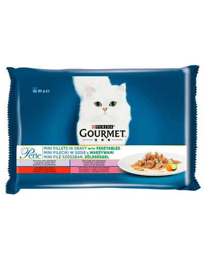 GOURMET Perle Mini Hrana umeda cu carne si legume pentru pisici adulte 4x85g
