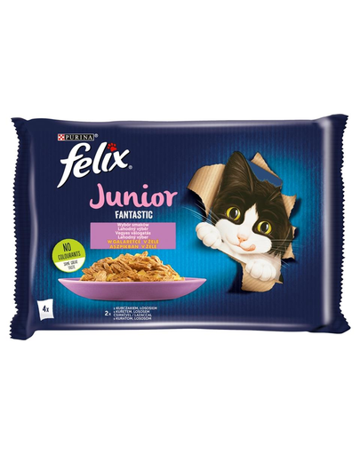 FELIX FANTASTIC Junior Mix Hrana umeda cu pui si somon pentru pisici gestante si junior 4x85g