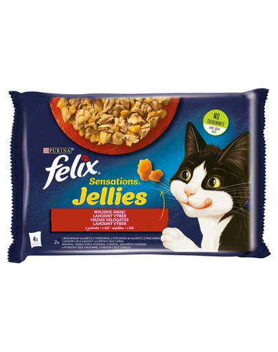 FELIX Sensations Jellies Hrana umeda cu carne si legume in sos pentru pisici adulte/sterlizate 4x85g