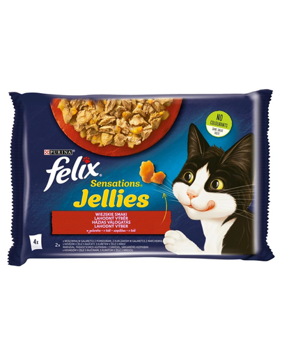 FELIX Sensations Jellies Hrana Umeda Cu Carne Si Legume In Sos Pentru Pisici Adulte/sterlizate 4x85g