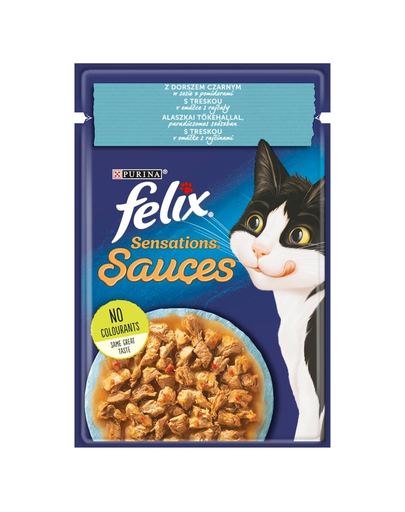 FELIX Sensations Hrana umeda cu cod negru in sos de rosii pentru pisici adulte 26x85g Felix