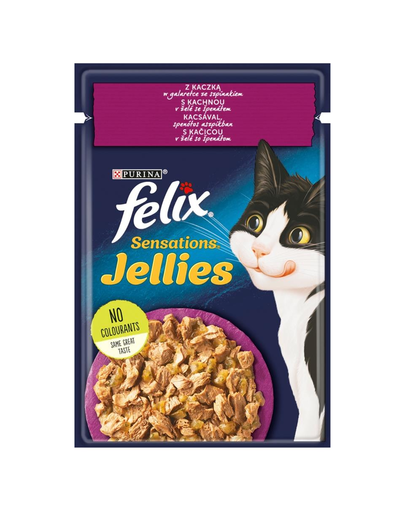 FELIX Sensations Jellies Hrana umeda cu rata si spanac in jeleu pentru pisici adulte 26x85g Felix imagine 2022