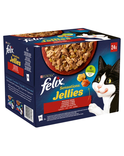 FELIX Sensations Jellies Hrana Umeda Cu Diverse Tipuri De Carne In Jeleu Pentru Pisici Adulte Sterilizate 24x85g