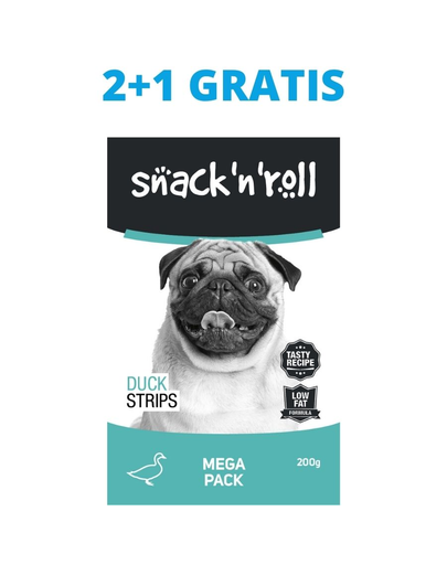 Snack   roll duck strips recompense pentru caini, cu rata 3x200 g 2+1 gratis