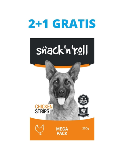 Snack   roll chicken strips recompense pentru caini, fasii de pui 3x200 g 2+1 gratis