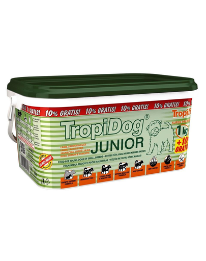 TROPIDOG Super Premium Junior S 3l / 1,1 kg hrana uscata pentru pui de talie mica, miel, somon si oua 11 imagine 2022