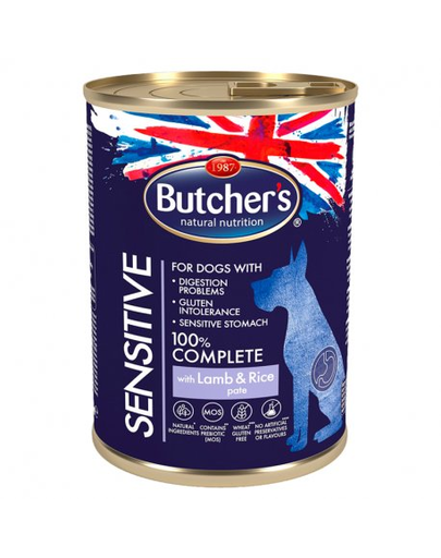 Butcher's functional dog sensitive hrana umeda cu miel si orez pentru caini 10x390g + frisbee gratis