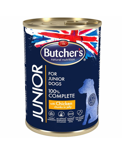 Butcher's functional dog junior hrana umeda caini juniori, pui in jeleu 10 x 400g + frisbee gratis