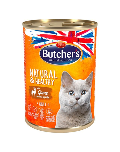 BUTCHER\'S Natural&Healthy Cat hrana umeda pisici adulte, carne de vanat in jeleu 3 x 400 g (2+1 GRATIS)
