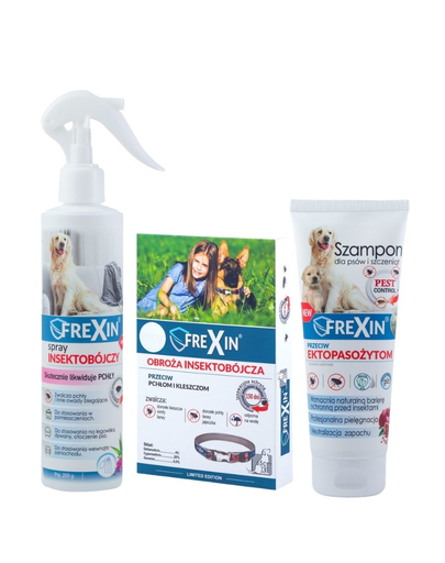 Frfrexin zgarda antiparazitara pentru caini, 65 cm + spray insecticid 200 g + sampon impotriva ectoparazitilor 220 g
