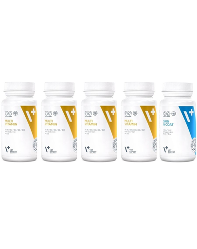 VETEXPERT Display Suplimente alimentare pentru caini si pisici 4 x Multivitamin, 1 x Skin&Coat