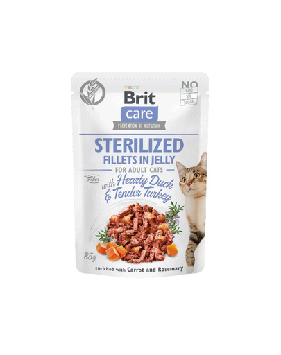 BRIT Care Fillets in Jelly Sterilized Duck&Turkey hrana umeda pisici sterilizate, rata si curcan 85 g