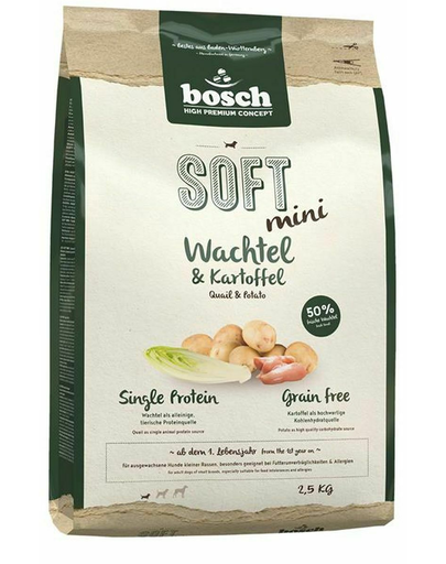 BOSCH Soft Mini – Hrană uscată pentru câini de rase mici cu prepeliță și cartofi 2,5 kg 25 imagine 2022