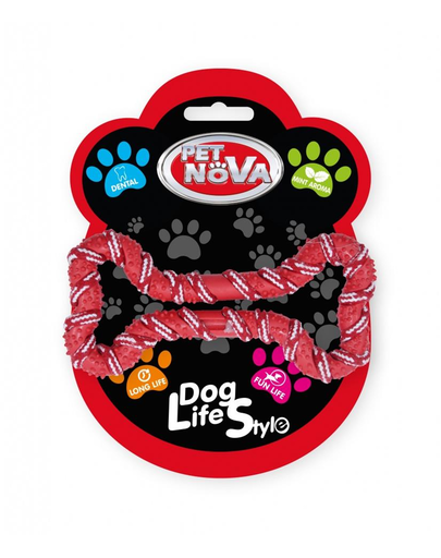 PET NOVA DOG LIFE STYLE Coarda sub forma de os pentru caine 20 cm, rosu, aroma de menta