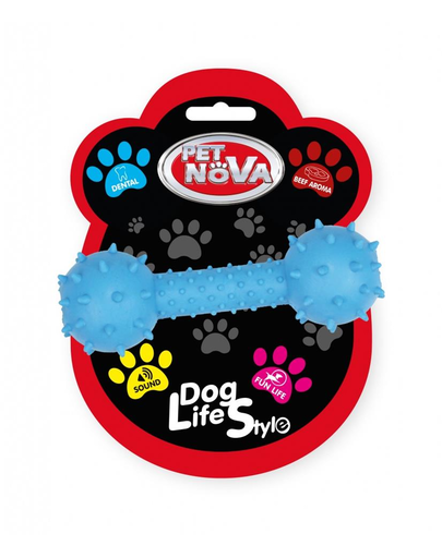 PET NOVA DOG LIFE STYLE Jucarie os cu clopotel pentru caini 14cm, albastru, aroma carne de vita