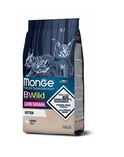 MONGE BWild Cat Kitten Hrană Uscată Pentru Pisoi, Cu Gâscă 1,5 Kg