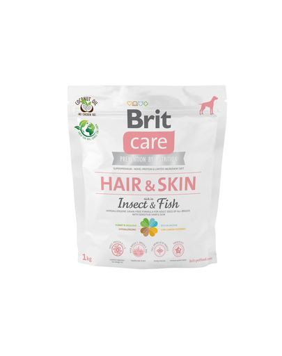 BRIT Care Dog Adult Hair&Skin Hrana Uscata Hipoalergenica Cu Peste Si Insecte Pentru Caini Adulti 1 Kg