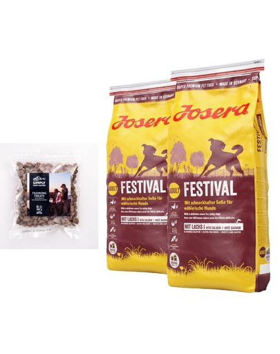 JOSERA Dog Festival hrana uscata pentru caini pretentiosi 30 kg (2 x 15 kg) + SIMPLY FROM NATURE Recompense pentru dresajul cainilor, cu insecte 300 g