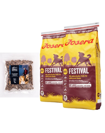 JOSERA Dog Festival hrana uscata pentru caini pretentiosi 30 kg (2 x 15 kg) + SIMPLY FROM NATURE Recompense pentru dresajul cainilor, cerb si pere 300 g