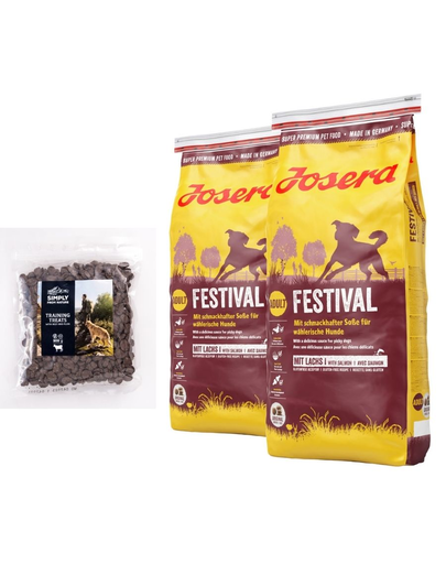 JOSERA Dog Festival hrana uscata pentru caini pretentiosi 30 kg (2 x 15 kg) + SIMPLY FROM NATURE Recompense pentru dresajul cainilor, vita si prune 300 g