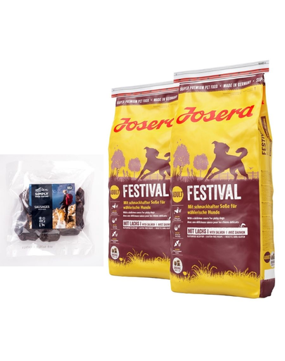 JOSERA Dog Festival hrana uscata pentru caini pretentiosi 30 kg (2 x 15 kg) + SIMPLY FROM NATURE Carnaciori pentru caini, cu carne de cerb 200 g